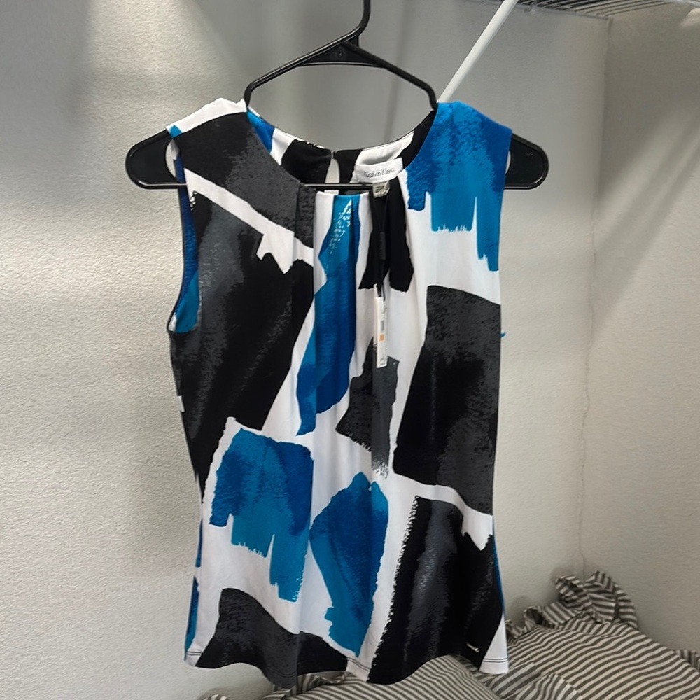 Calvin Klein Blue and Black Abstract Blouse